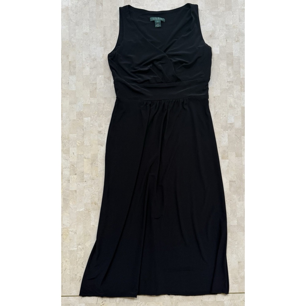Lauren Ralph Lauren Maxi Dress Sz 6 Women's Black Classic Long Sleeveless Jersey
